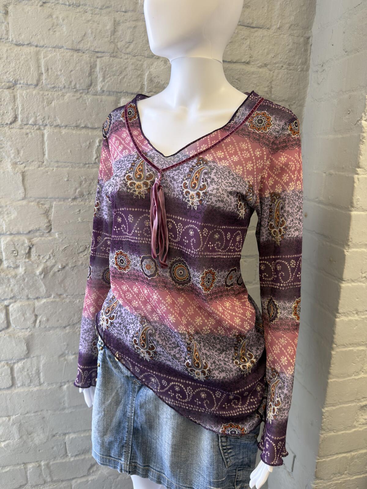 Rainbow Collection Long Sleeve Paisley Print V-Neck Top