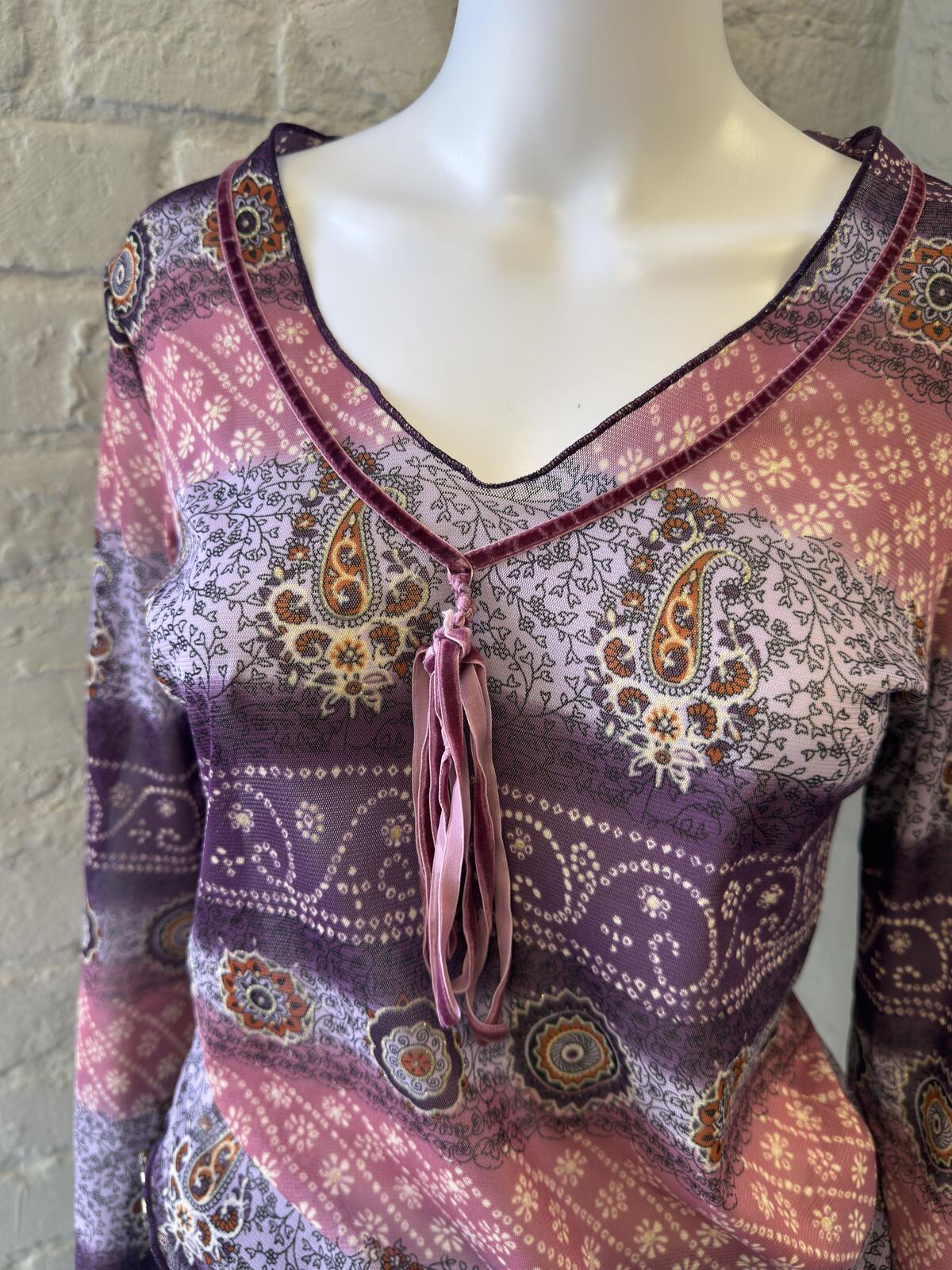 Rainbow Collection Long Sleeve Paisley Print V-Neck Top