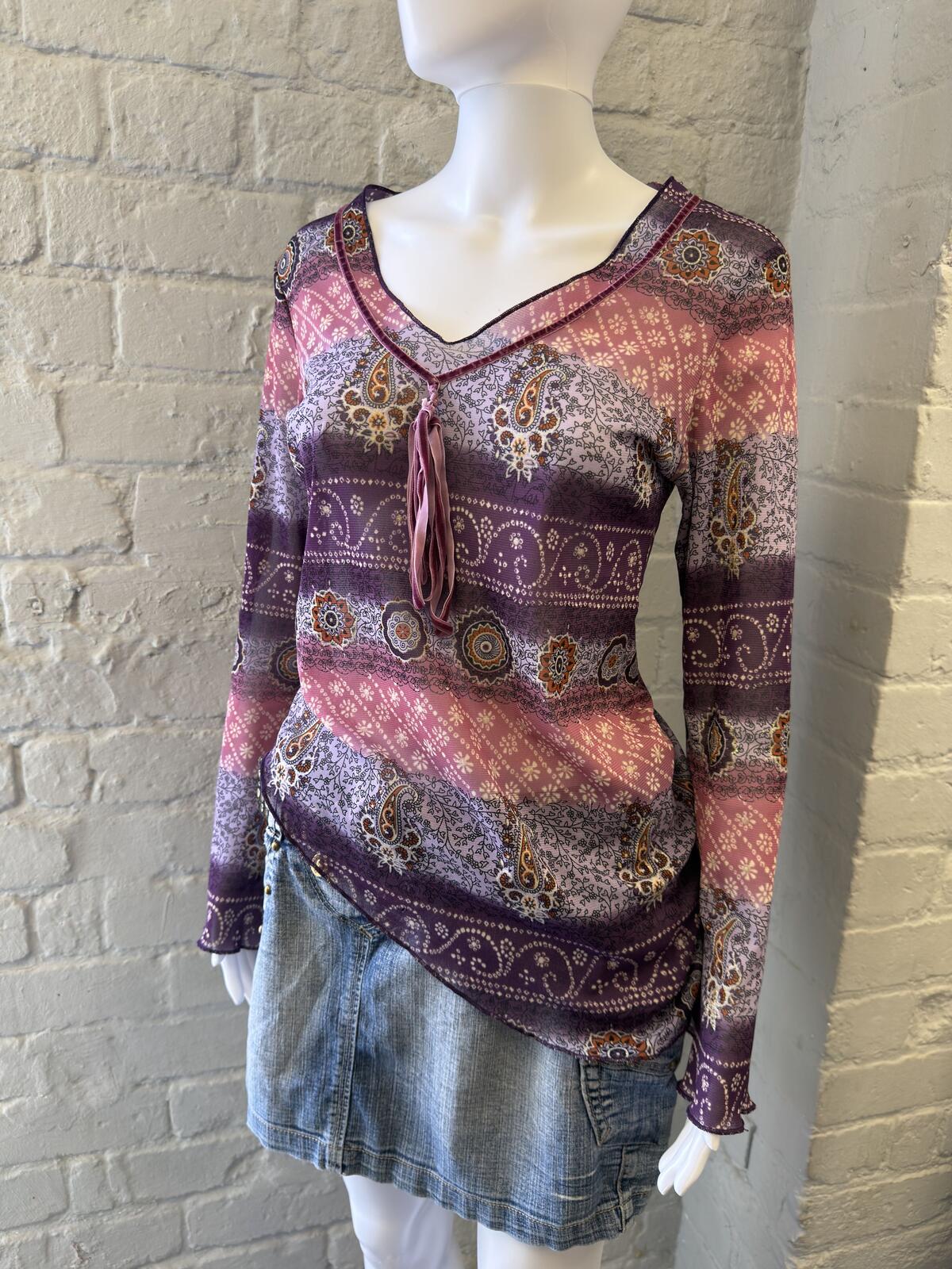 Rainbow Collection Long Sleeve Paisley Print V-Neck Top