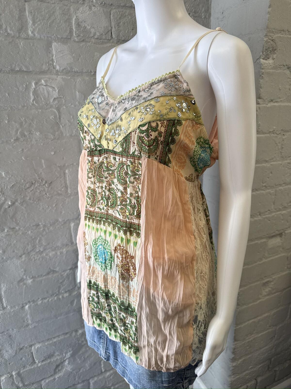 Vintage Boho Patchwork Spaghetti Strap Cami Top