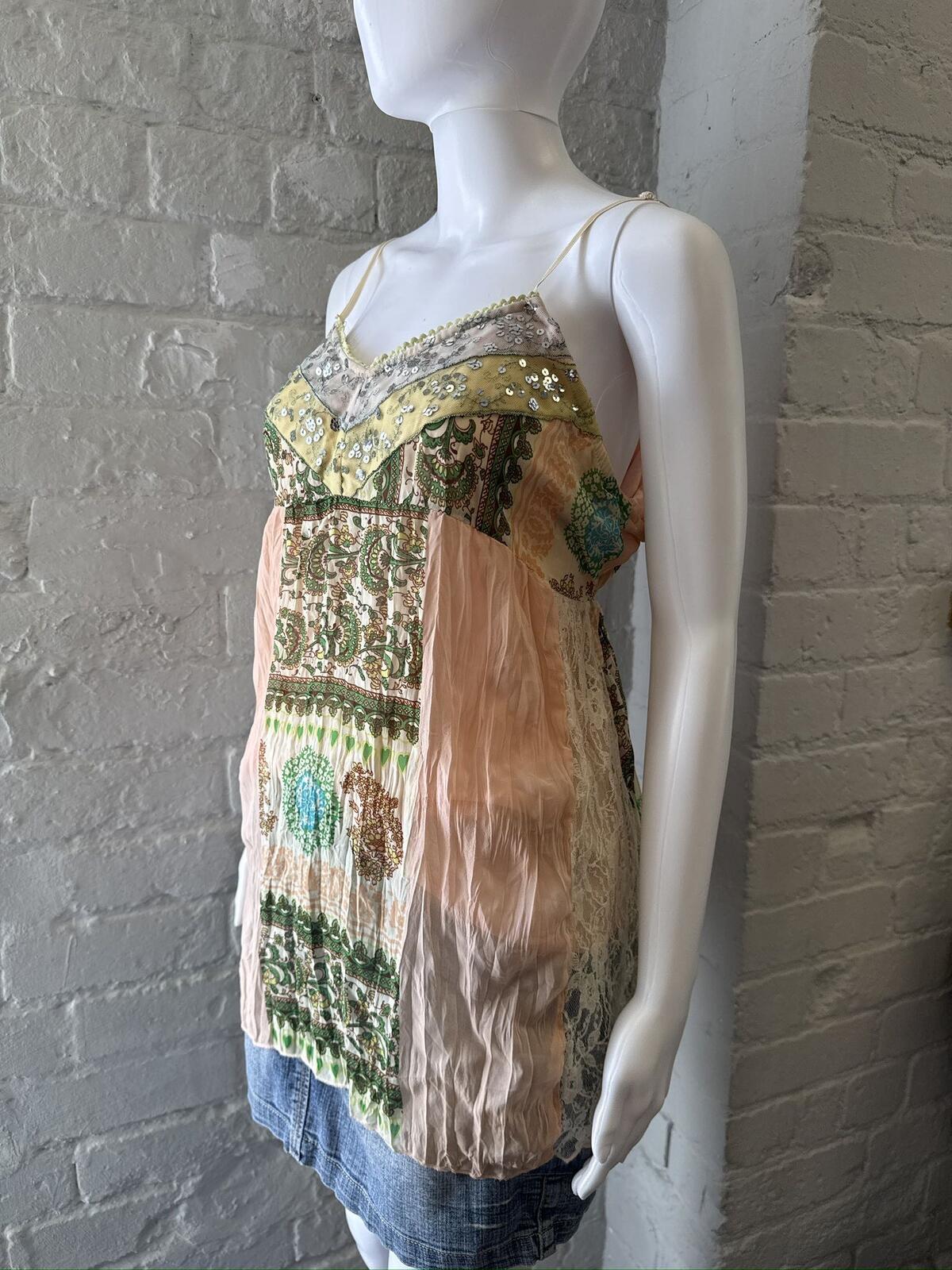 Vintage Boho Patchwork Spaghetti Strap Cami Top