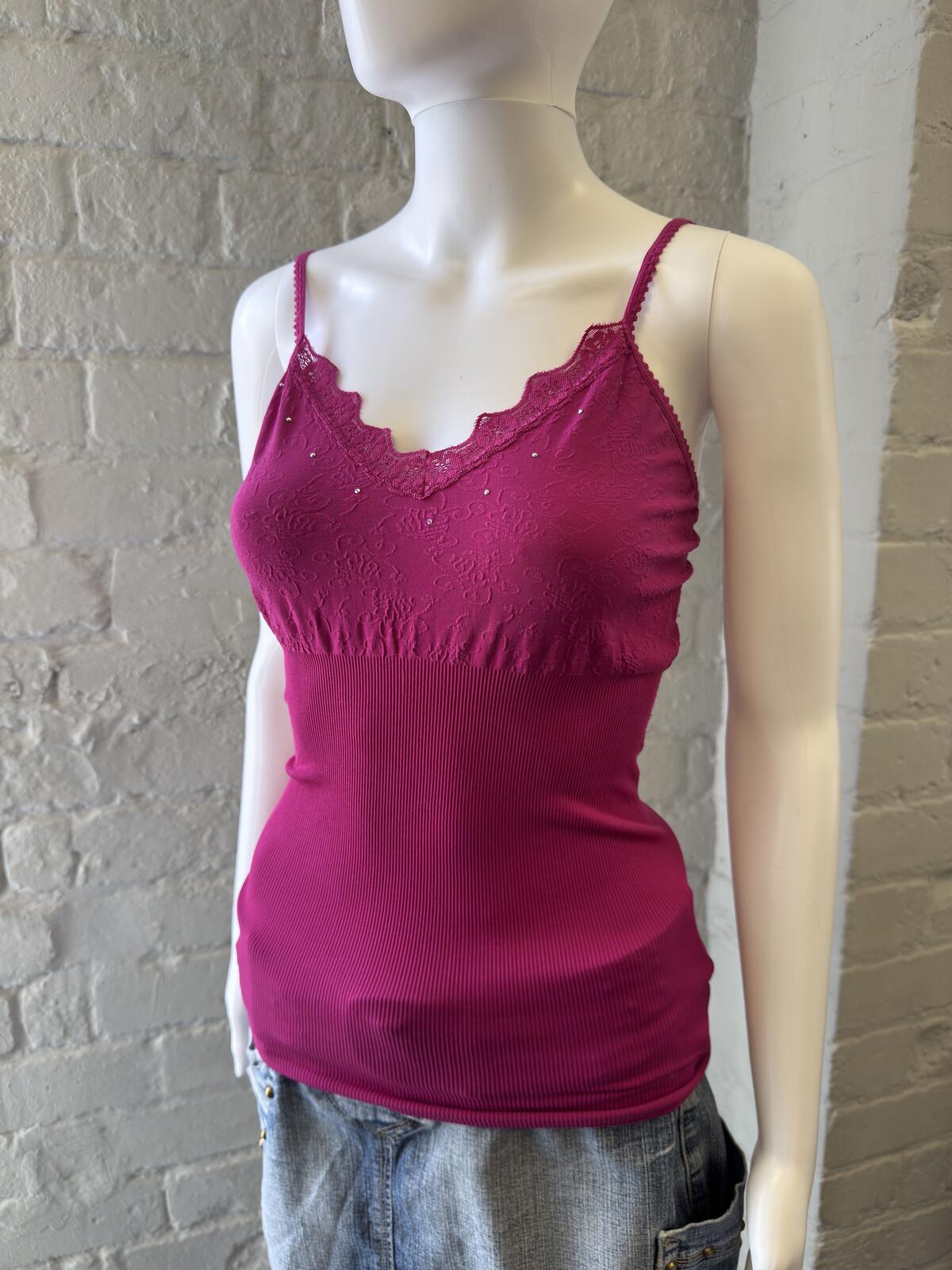 Express Magenta Lace Trim Cami Top