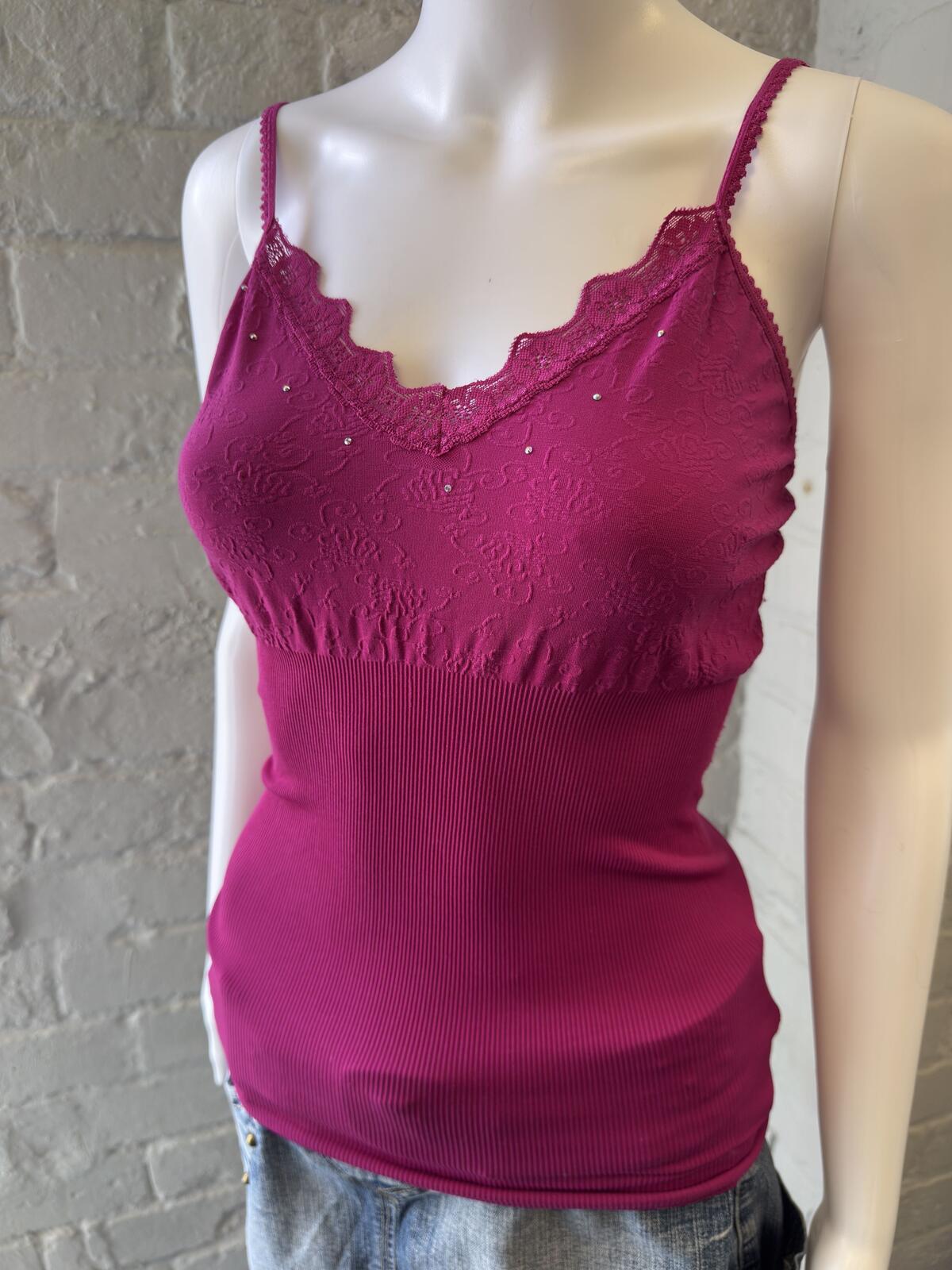 Express Magenta Lace Trim Cami Top