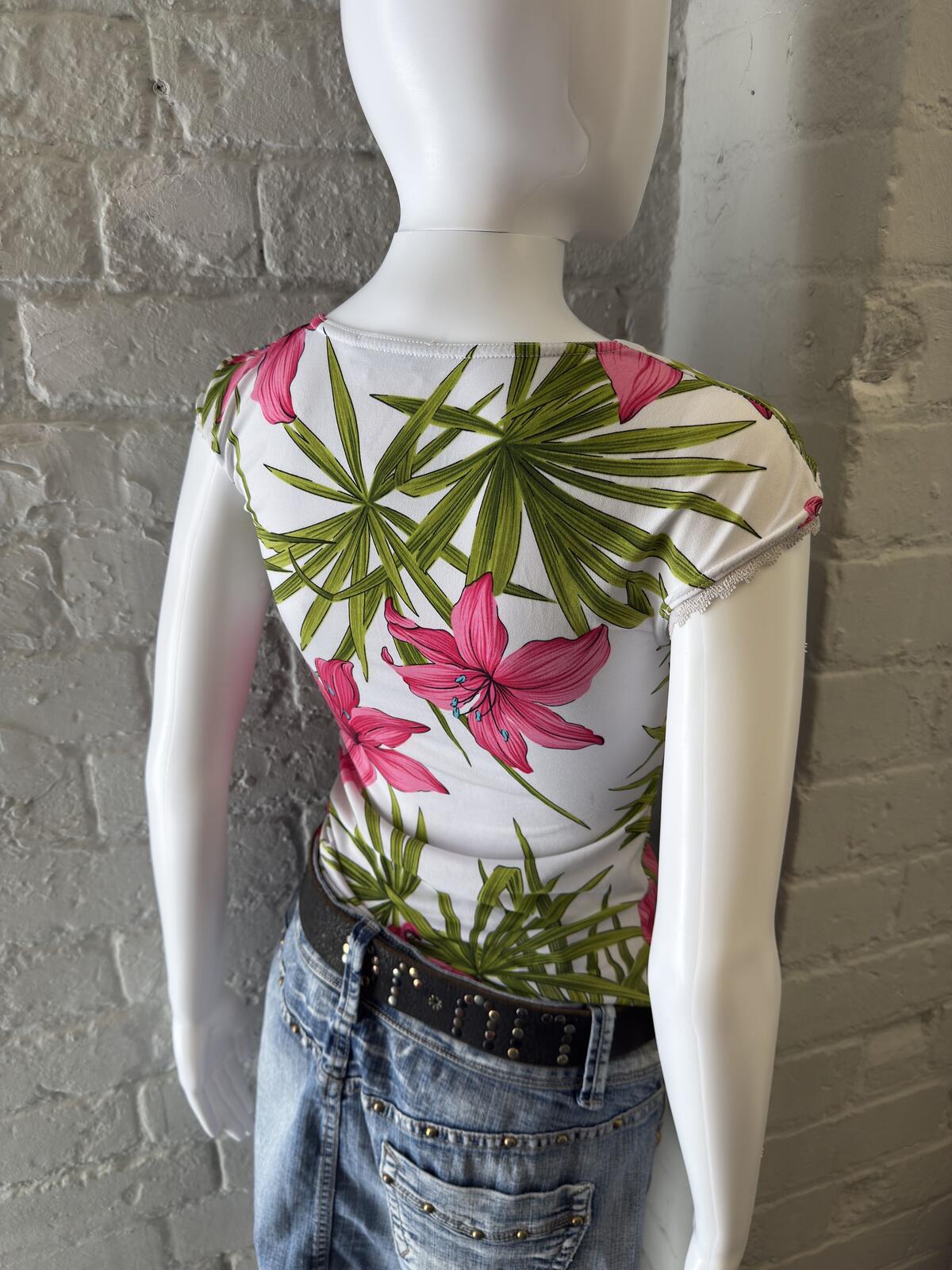 Sleeveless Floral Tropical Print Top