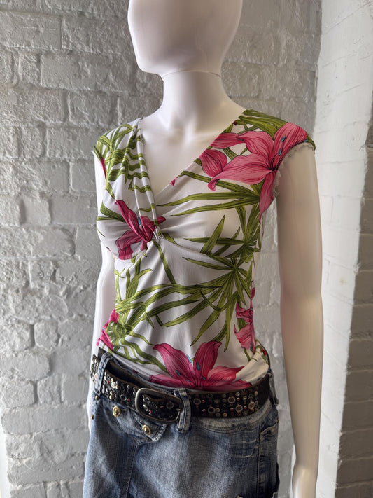 Sleeveless Floral Tropical Print Top