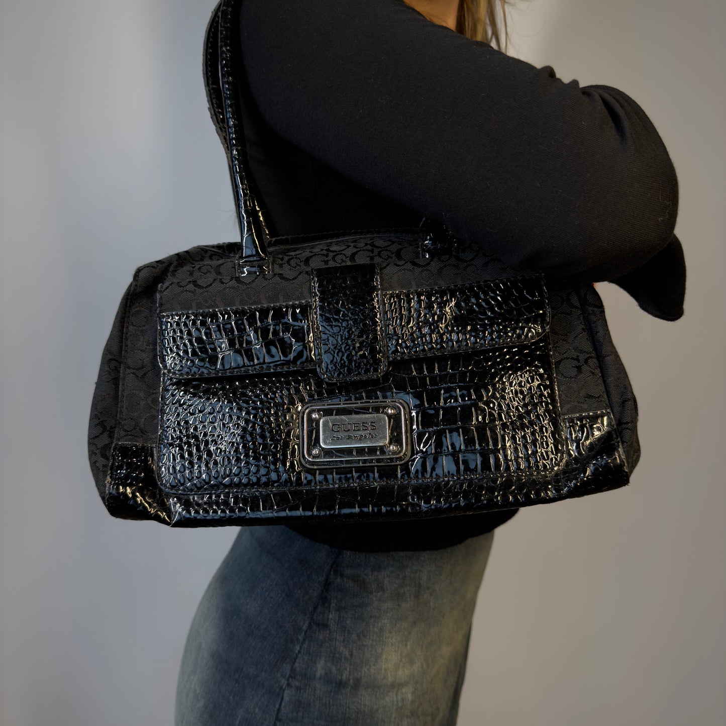 GUESS Los Angeles black monogram handbag