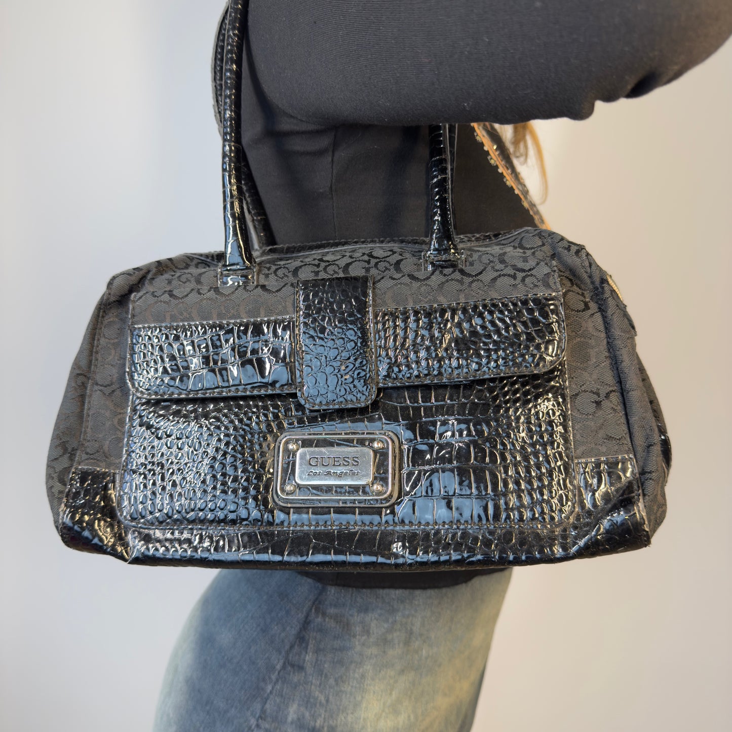 GUESS Los Angeles black monogram handbag