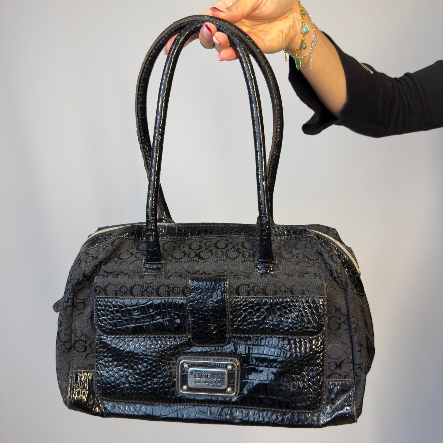 GUESS Los Angeles black monogram handbag