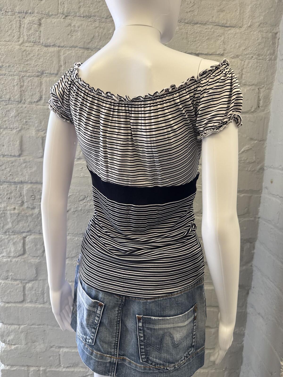 Navy and White Striped Off-Shoulder Top