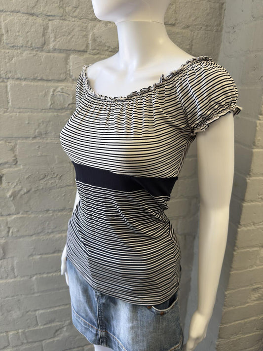 Navy and White Striped Off-Shoulder Top