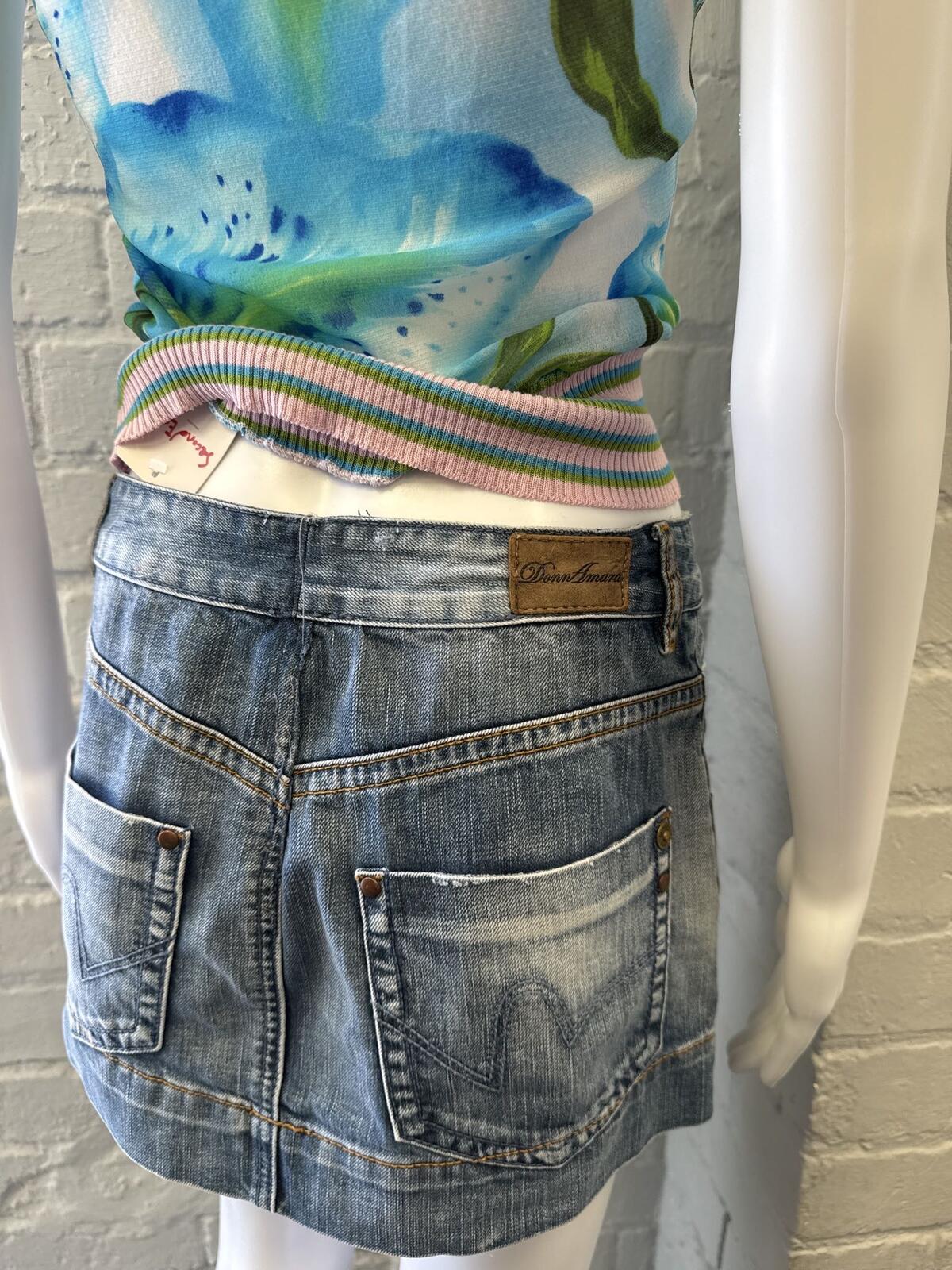 Donn Amara Denim Mini Skirt with Studded Pockets