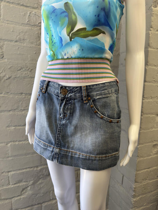 Donn Amara Denim Mini Skirt with Studded Pockets