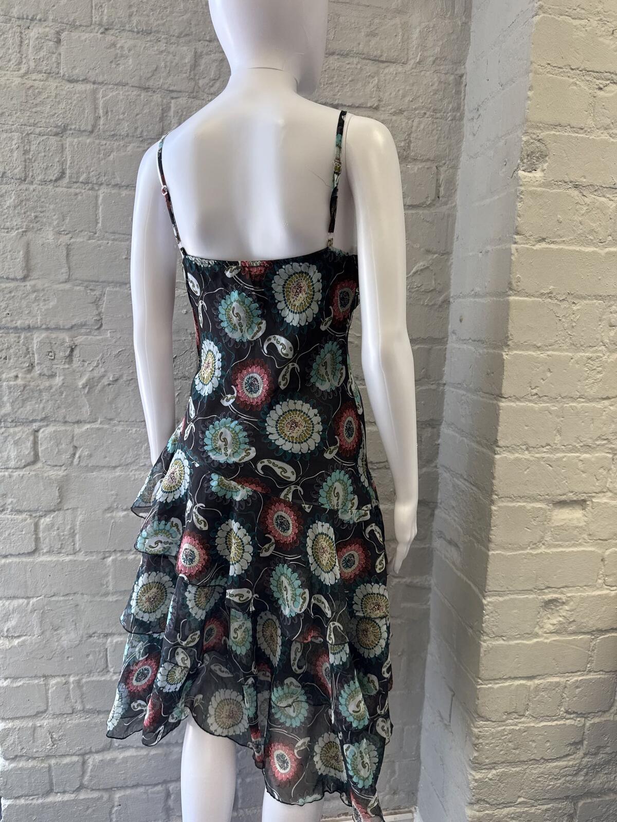 Miss Swan Floral Patterned Slip Dress with Ruffle Hem