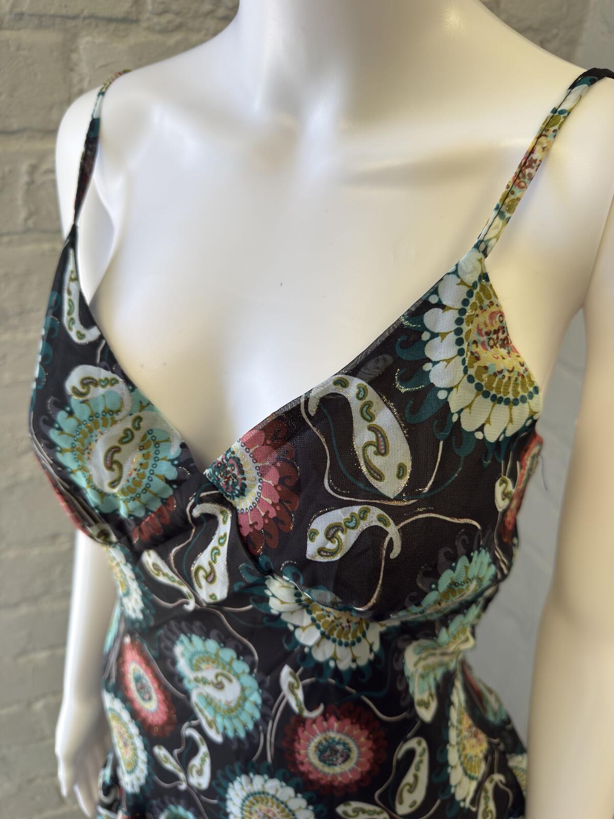 Miss Swan Floral Patterned Slip Dress with Ruffle Hem