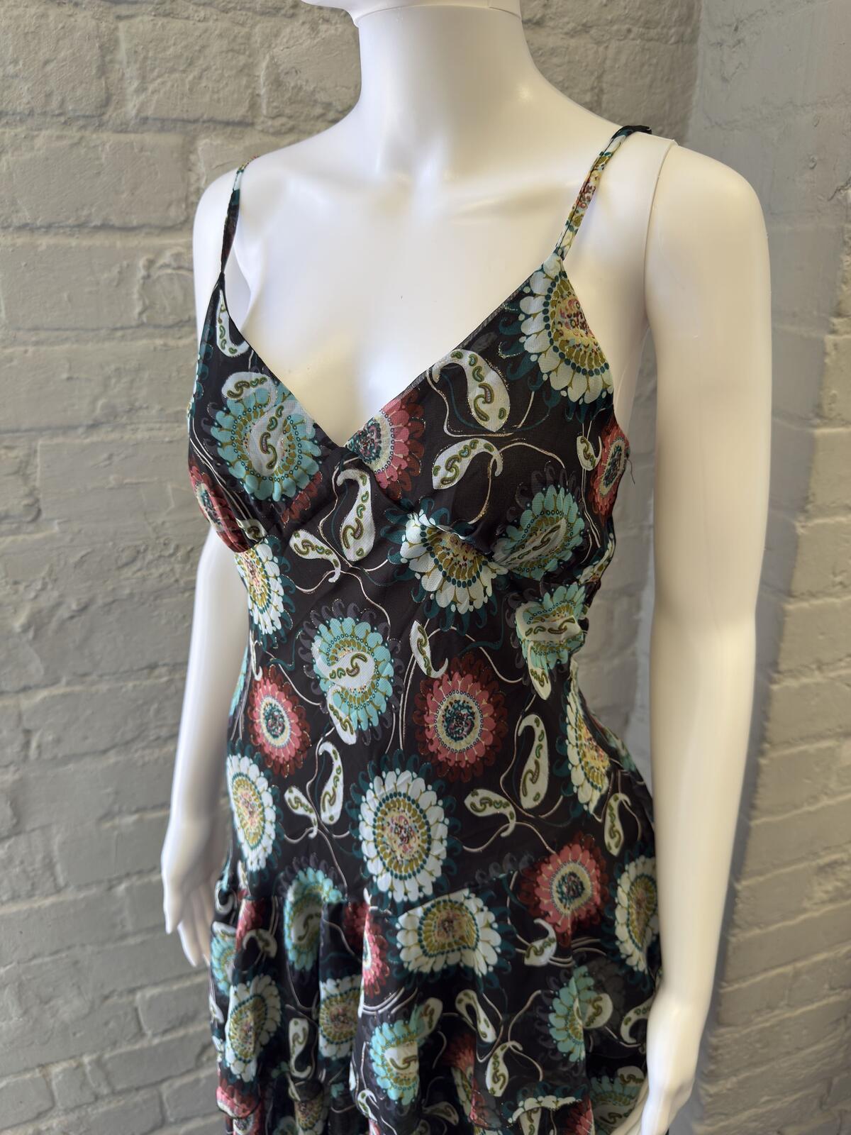 Miss Swan Floral Patterned Slip Dress with Ruffle Hem