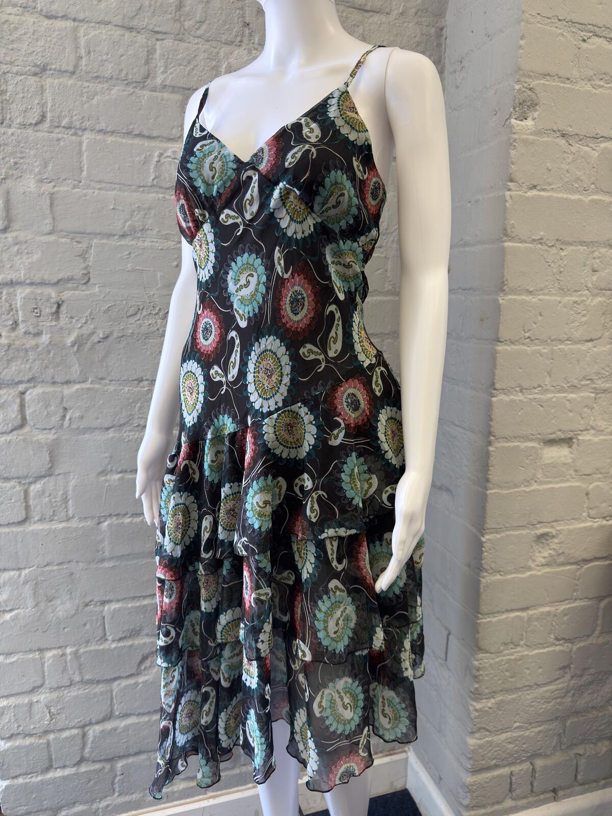 Miss Swan Floral Patterned Slip Dress with Ruffle Hem