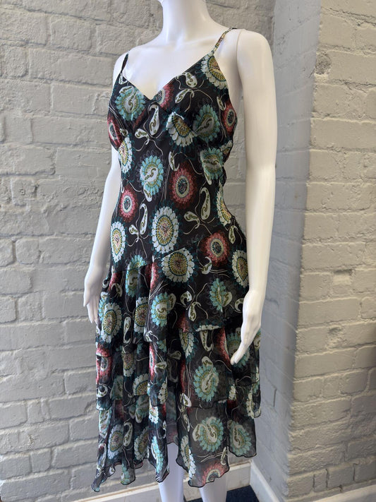 Miss Swan Floral Patterned Slip Dress with Ruffle Hem
