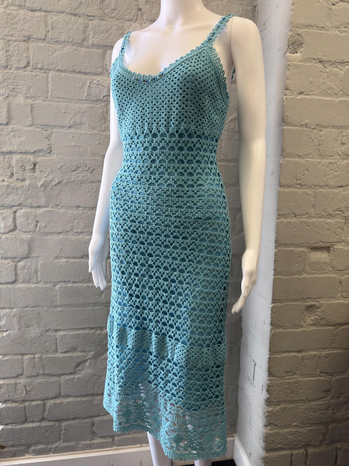 Light Blue Crochet Knit Midi Dress