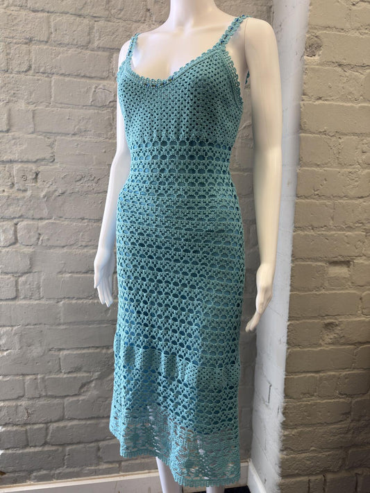 Light Blue Crochet Knit Midi Dress