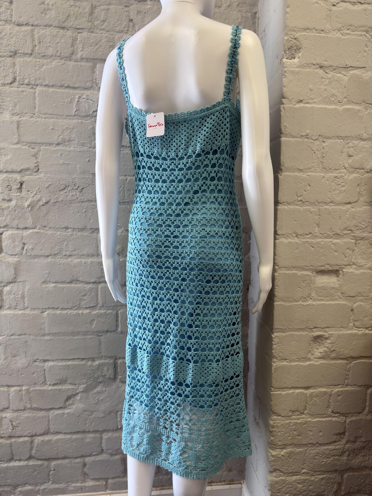 Light Blue Crochet Knit Midi Dress