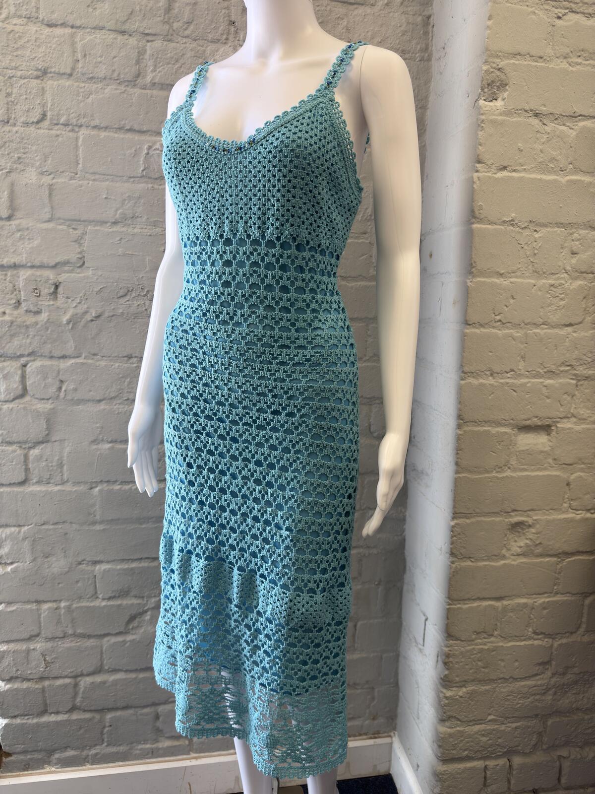 Light Blue Crochet Knit Midi Dress