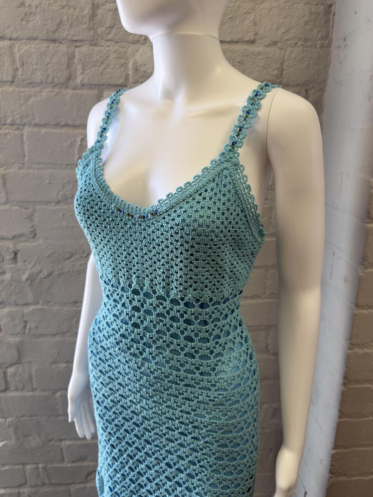 Light Blue Crochet Knit Midi Dress