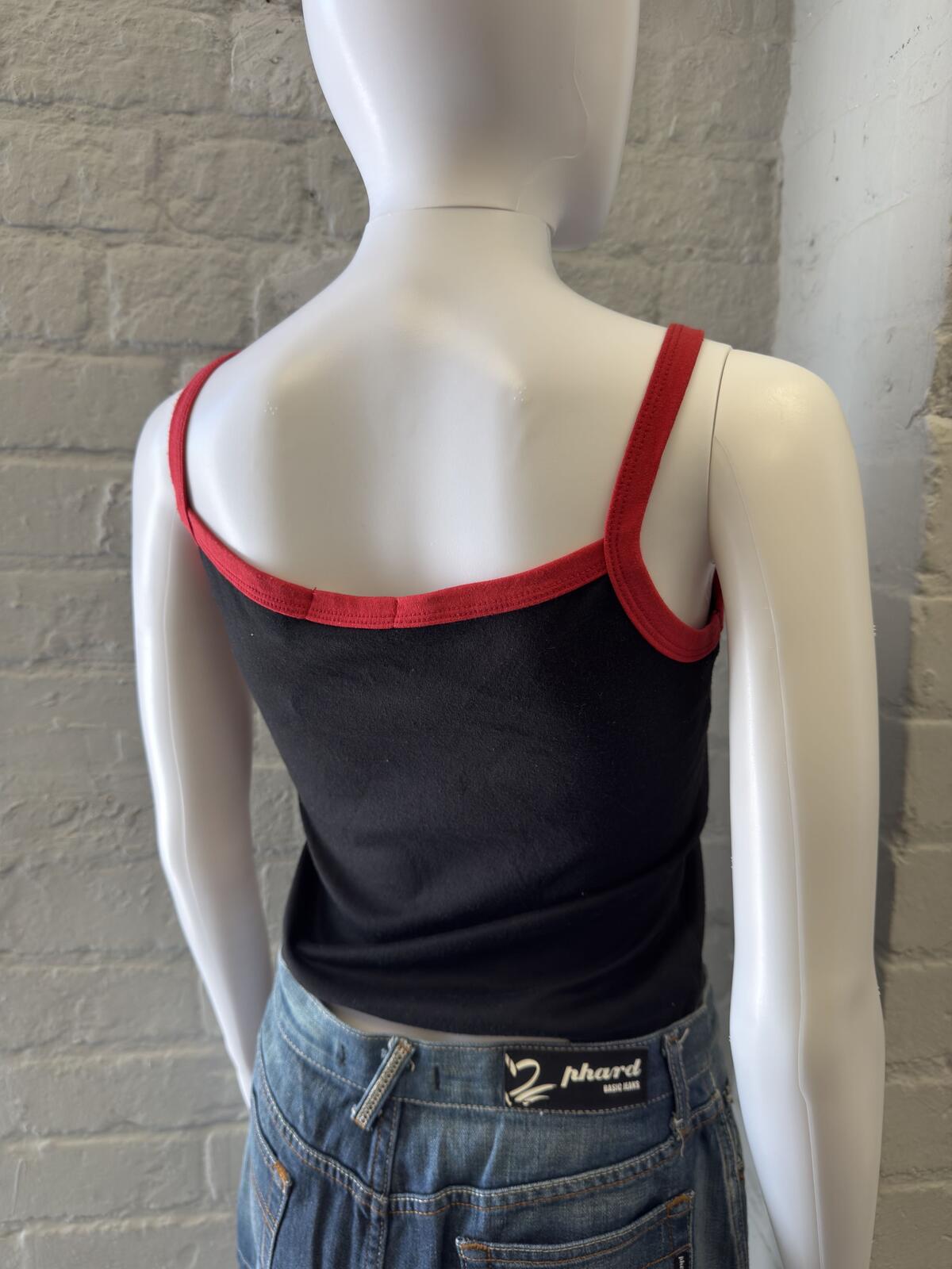 Mei Mei Spring Black and Red Spaghetti Strap Crop Top