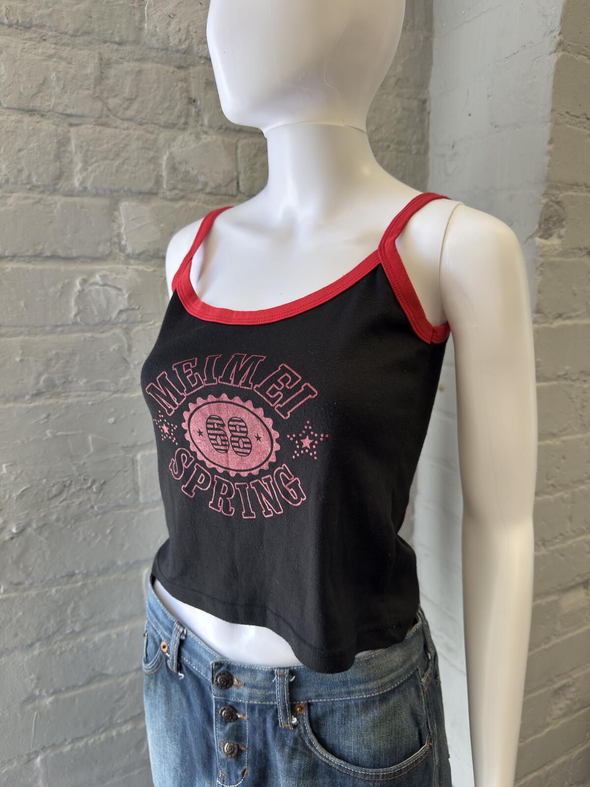 Mei Mei Spring Black and Red Spaghetti Strap Crop Top