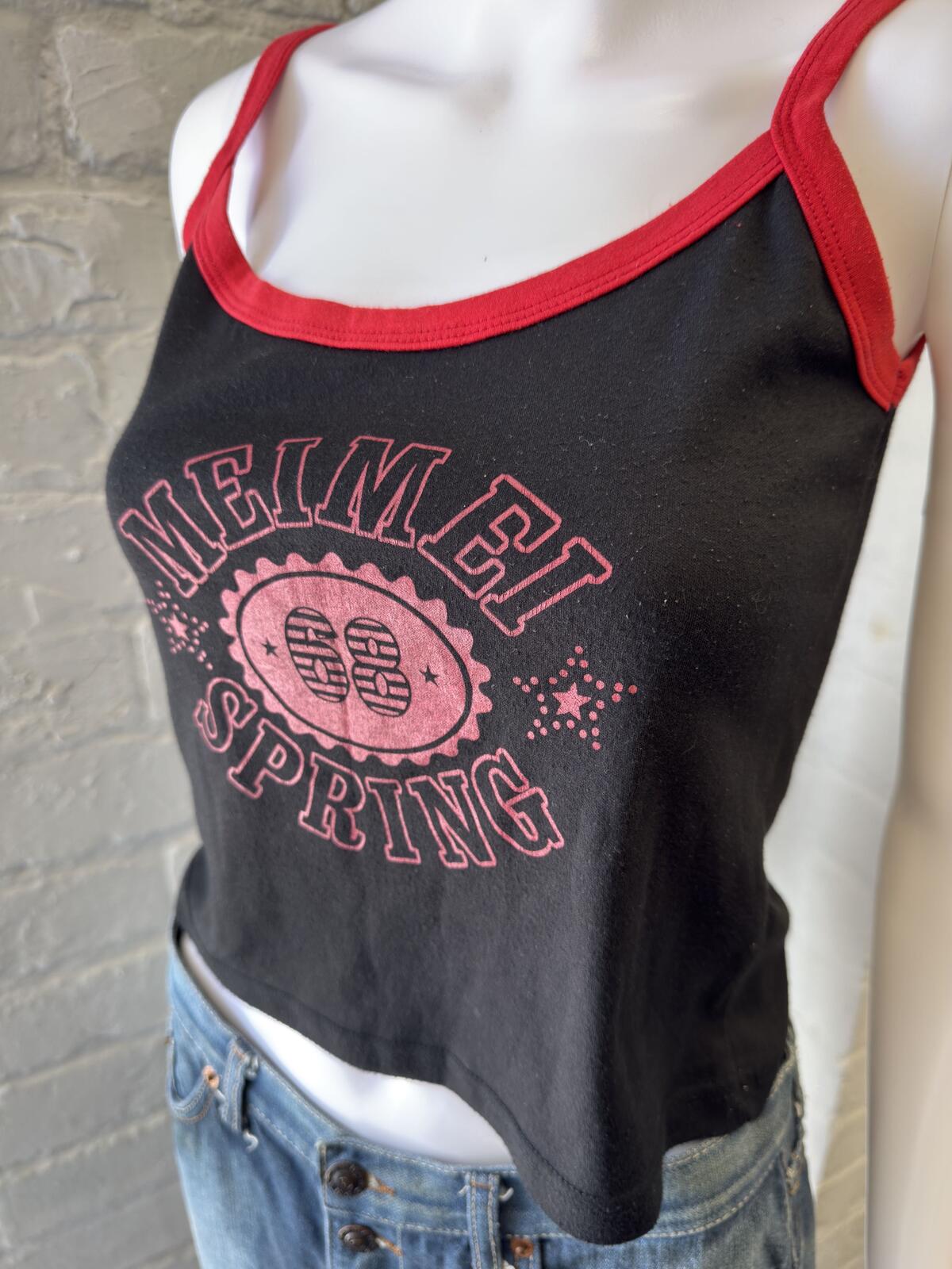 Mei Mei Spring Black and Red Spaghetti Strap Crop Top