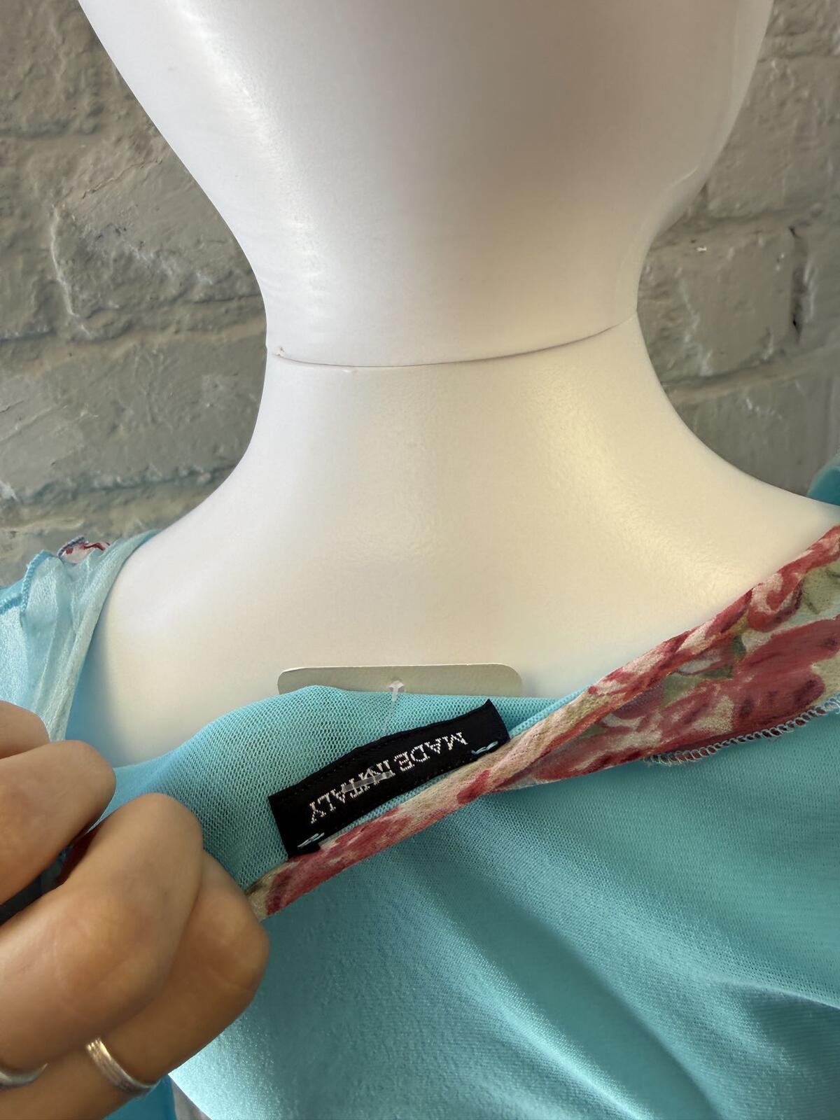 Light Blue Silk Wrap Top with Floral Sheer Detail
