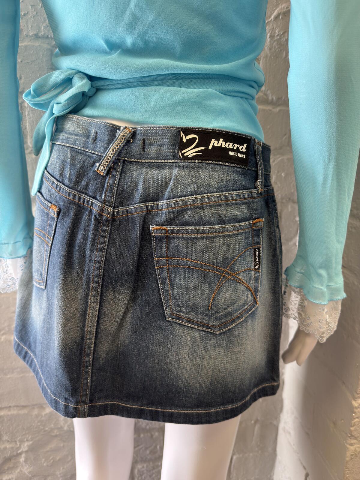 Phard Denim Mini Skirt with Button Front and Back Pockets