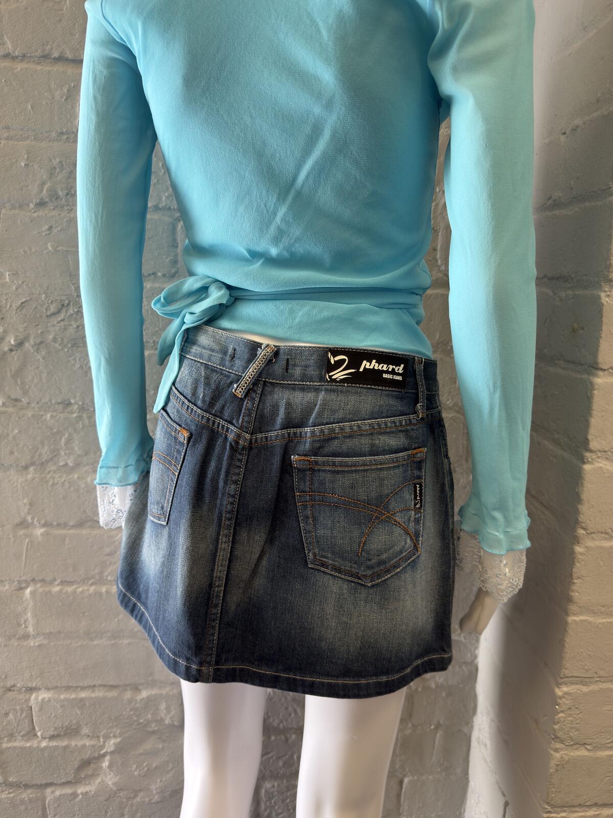 Phard Denim Mini Skirt with Button Front and Back Pockets