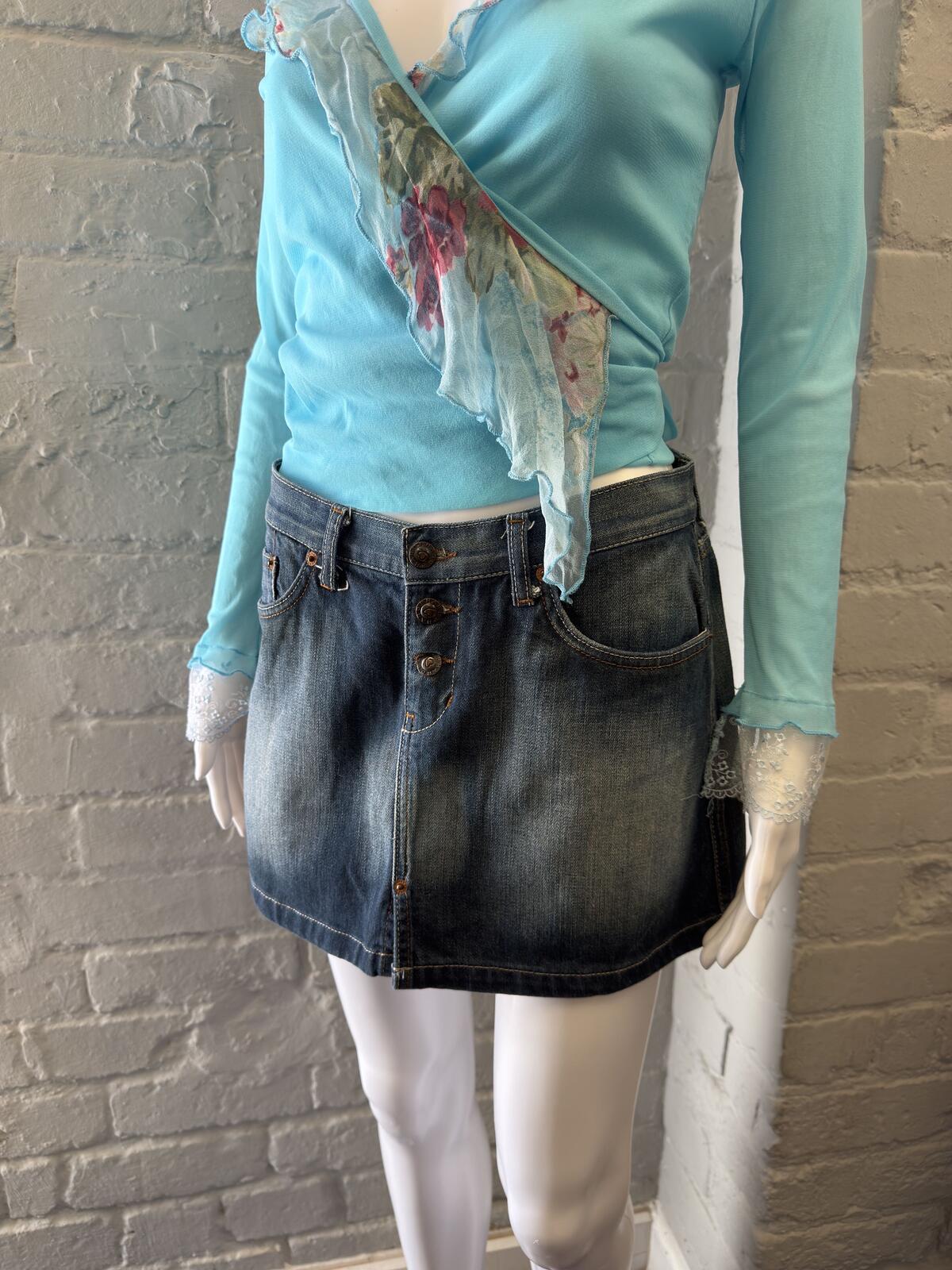 Phard Denim Mini Skirt with Button Front and Back Pockets
