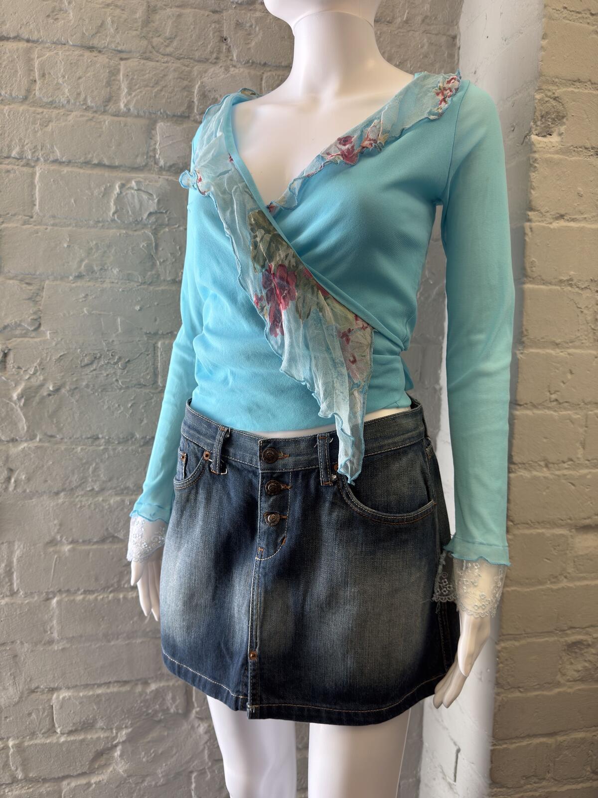 Phard Denim Mini Skirt with Button Front and Back Pockets
