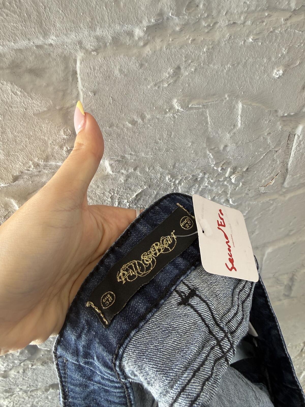 Denim Mini Skirt with Sequined Logo Patch