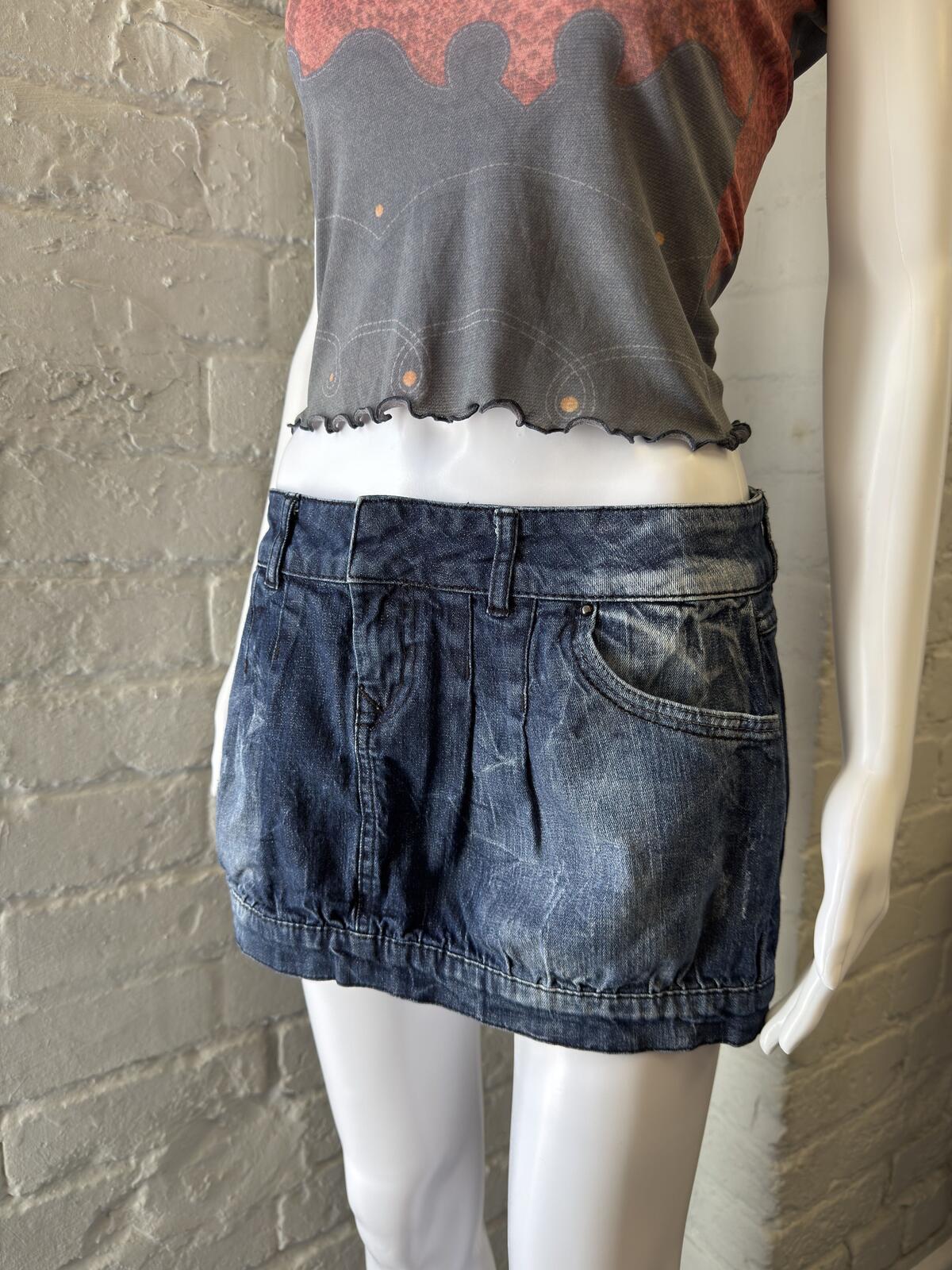 Denim Mini Skirt with Sequined Logo Patch