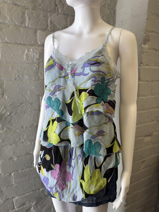 Blu Diese Floral Print Lace Trim Camisole Top