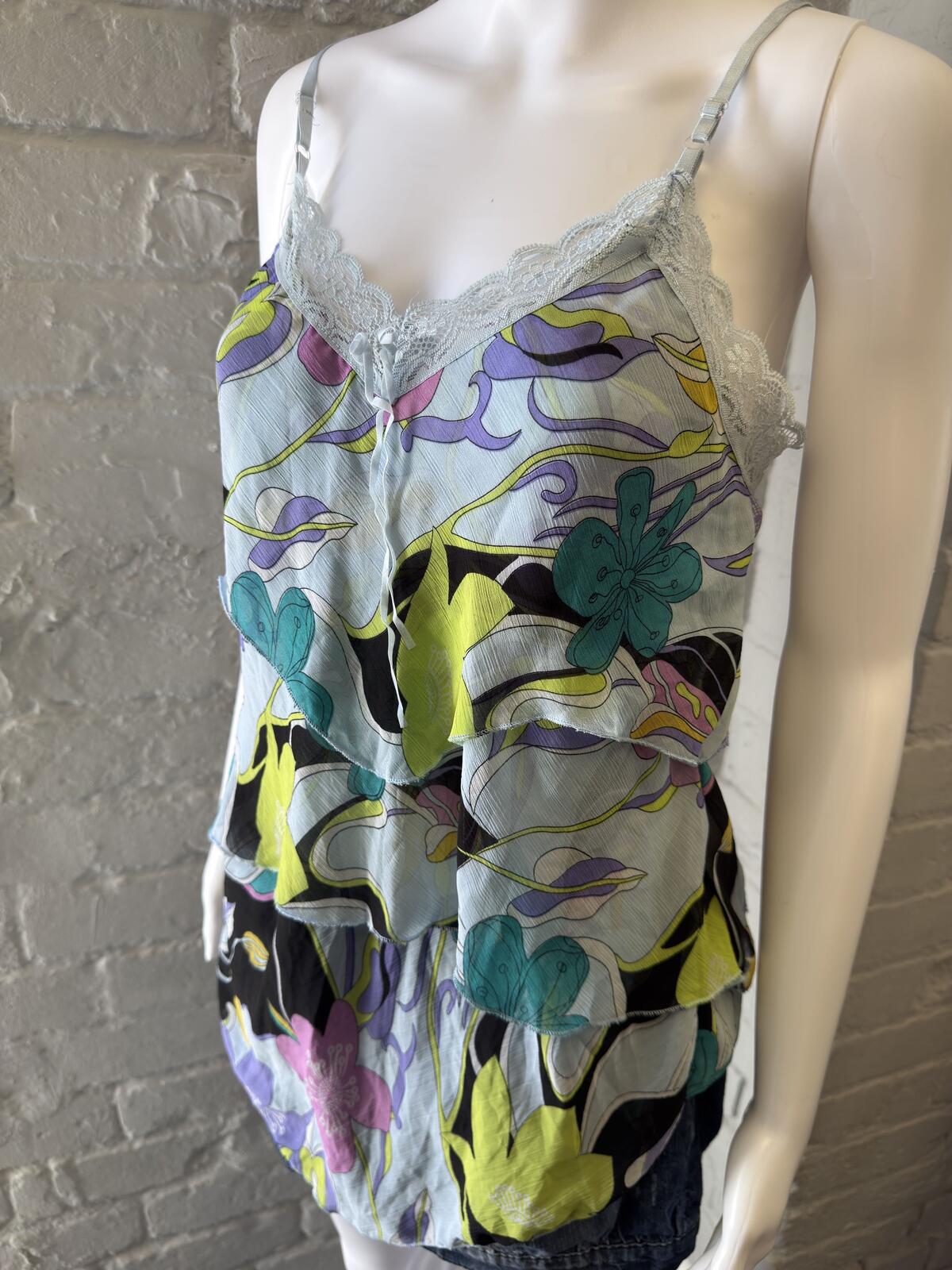 Blu Diese Floral Print Lace Trim Camisole Top