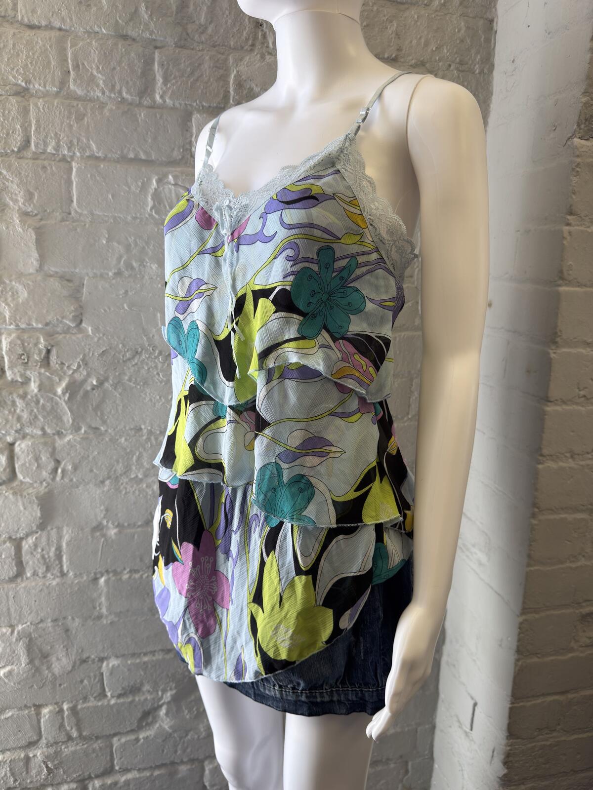 Blu Diese Floral Print Lace Trim Camisole Top