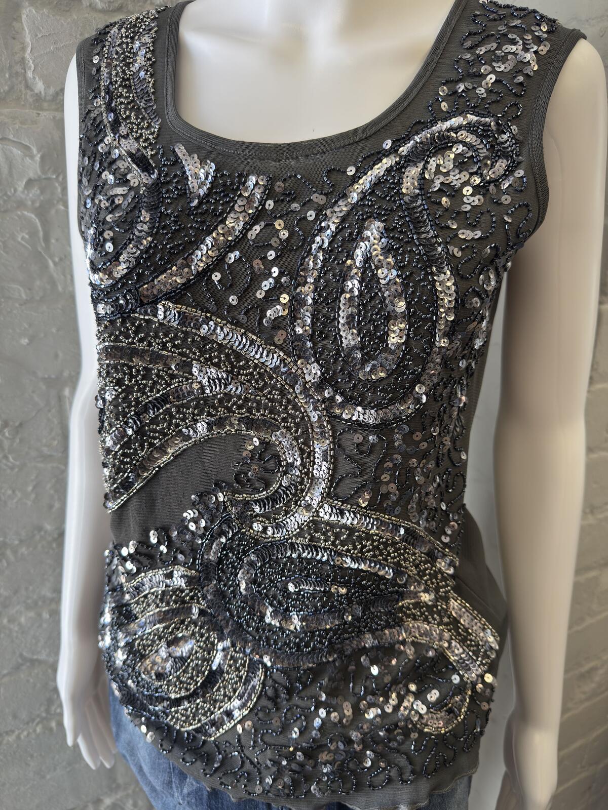 Cartise Grey Sleeveless Beaded Sequin Top
