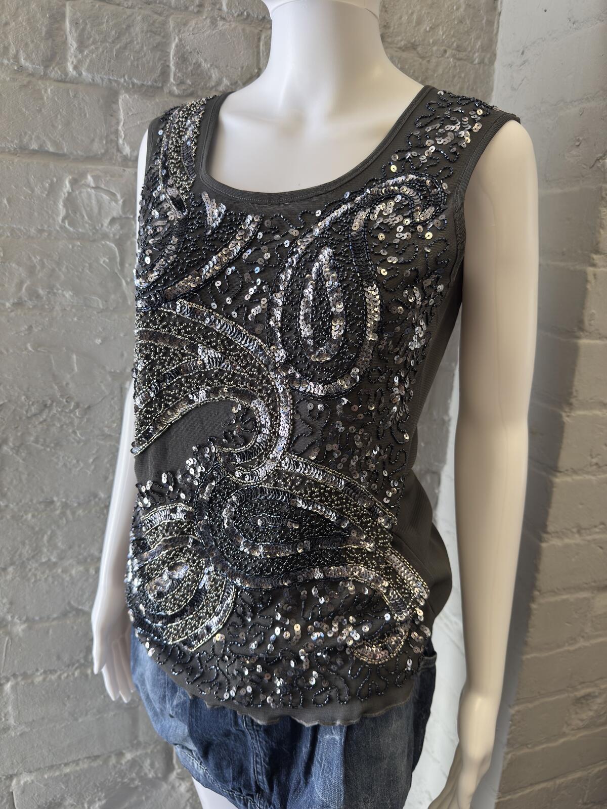 Cartise Grey Sleeveless Beaded Sequin Top