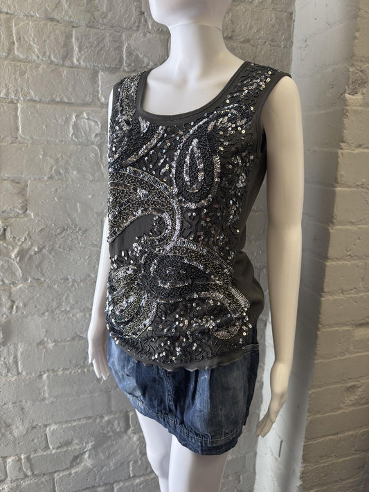 Cartise Grey Sleeveless Beaded Sequin Top