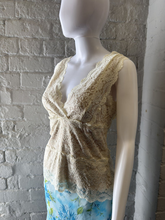 Beige Lace Sleeveless Top