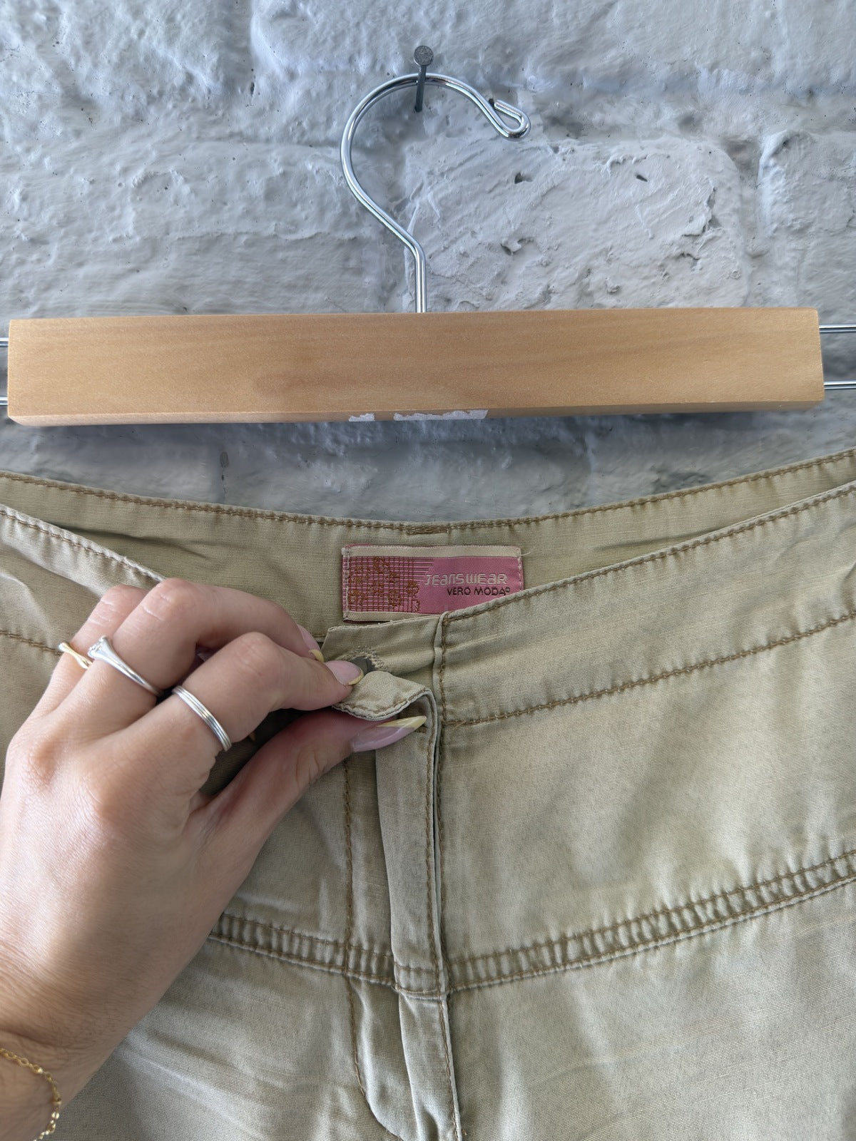 Beige Capri Trousers with Camo Print