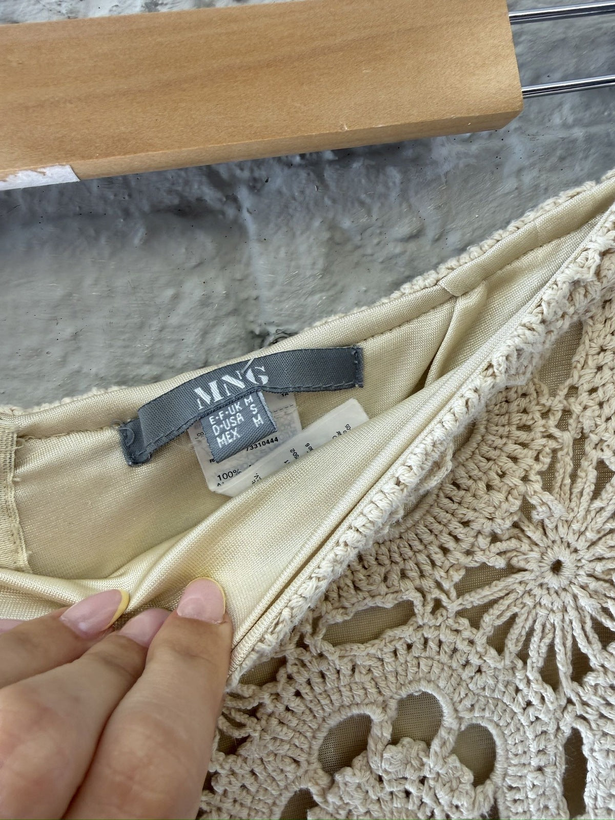 MNG Beige Crochet Knit Midi Skirt with Floral Pattern