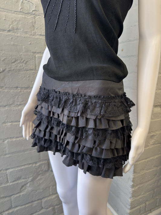 XXI Black Ruffled Mini Skirt with Lace Detail