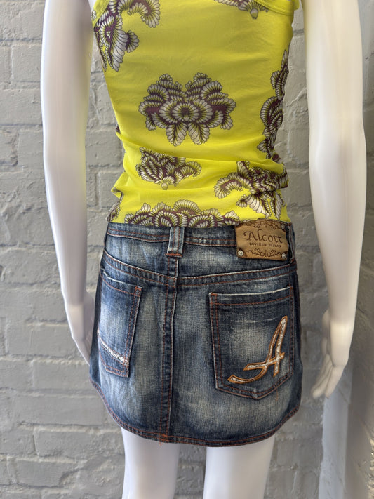 Alcott Denim Mini Skirt with Embroidered Back Pocket