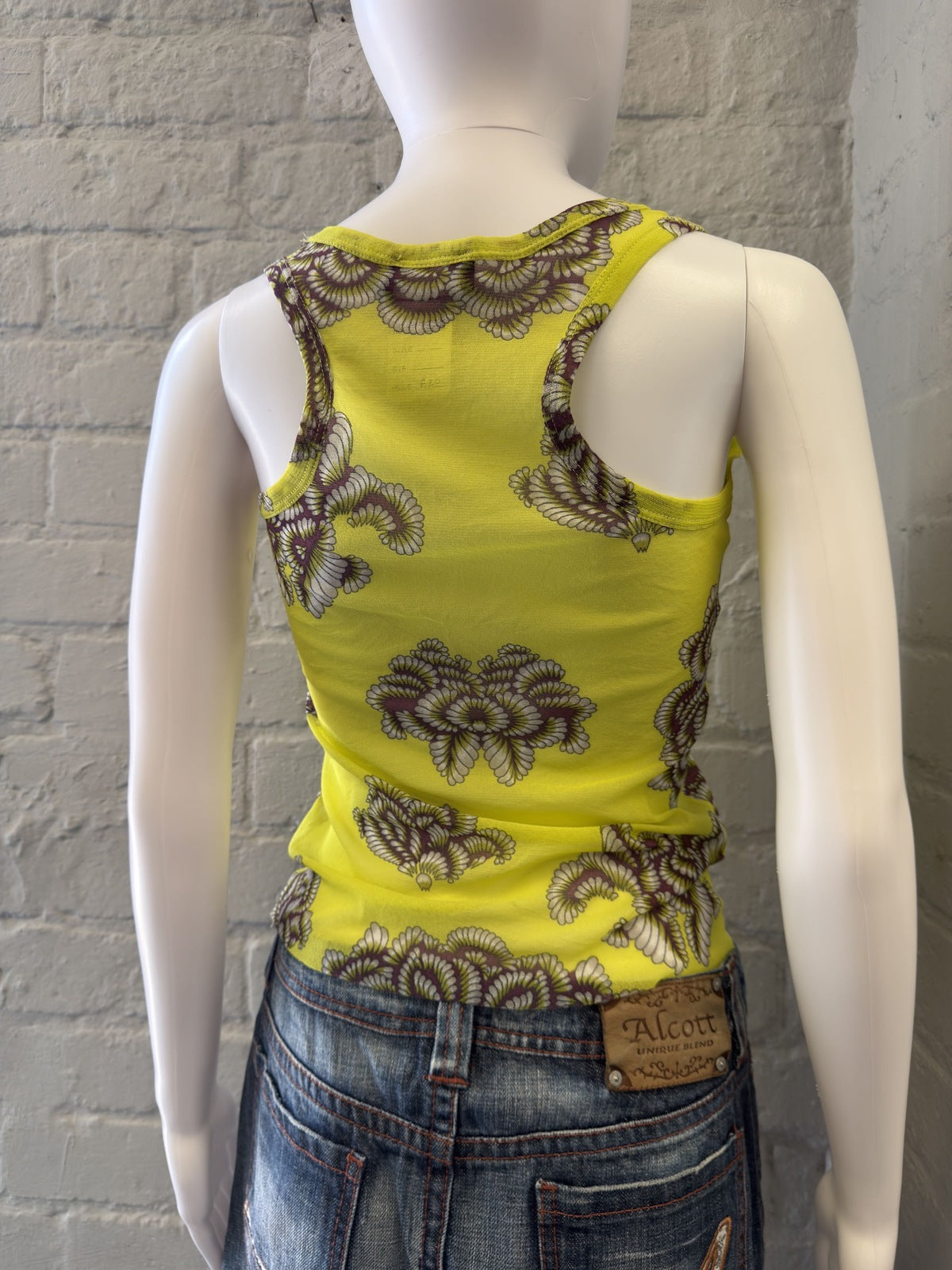 One Step Yellow Patterned Mesh Top