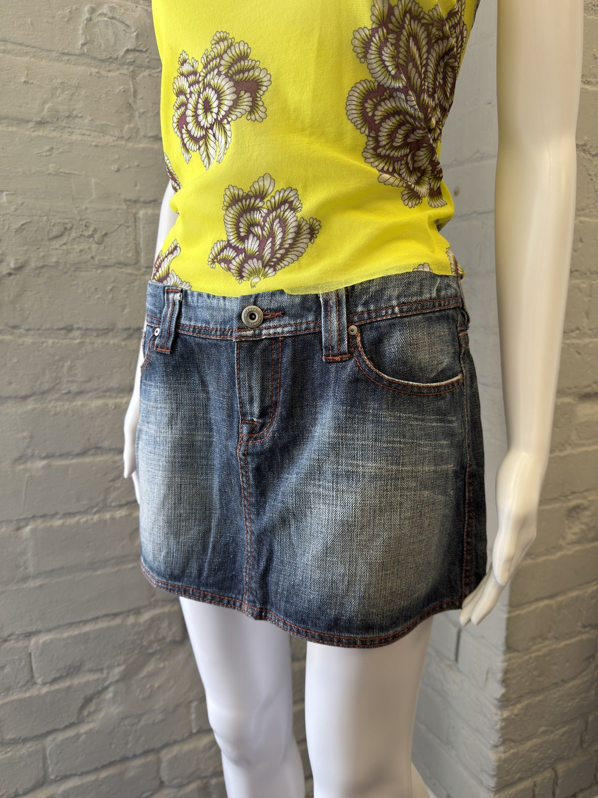 Alcott Denim Mini Skirt with Embroidered Back Pocket