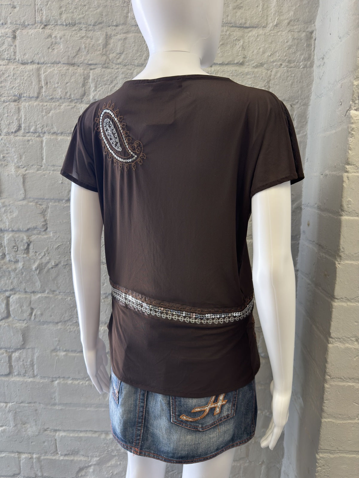 Vero Moda Brown Wrap Top with Sequins Embellishment